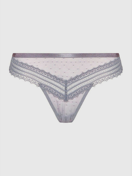 Tempting Tulle Γυναικείο String με Δαντέλα Γκρι