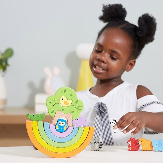 Viga Toys Stacking Toy Rainbow with Animals & Tree made of Wood for 18++ Months