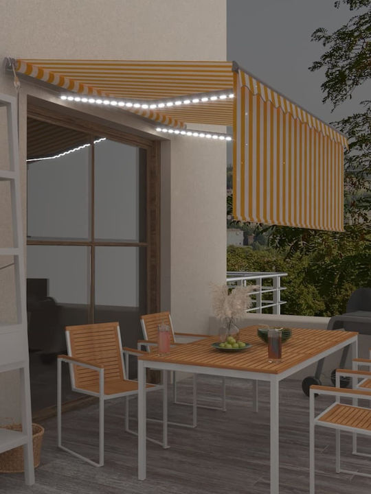 vidaXL Τέντα Βεράντας με Led & Αισθητήρα Ανέμου Κίτρινο / Λευκό 3x2.5m
