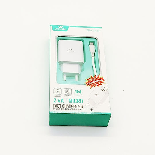 Leewello с 2 USB-A порта и кабел micro USB Бял (CDQ-097 + SJX-187)