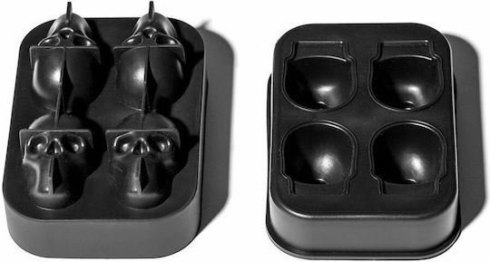 Skull Ice Tray Skull Silicone 4 Slots with Lid Black