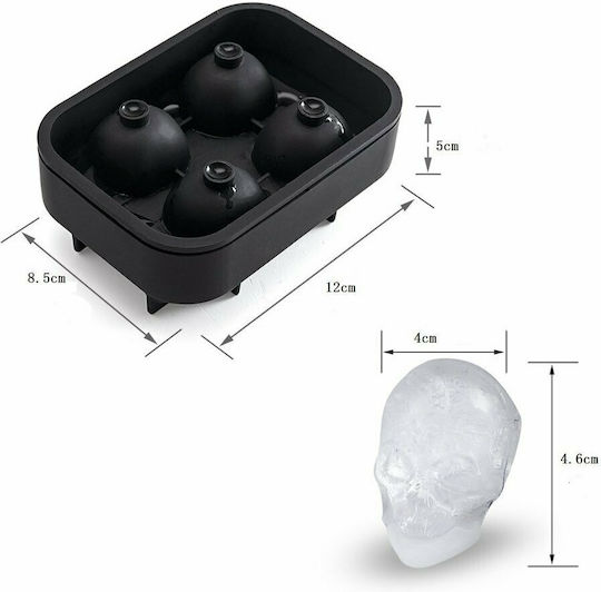 Skull Ice Tray Skull Silicone 4 Slots with Lid Black