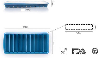 Eiswürfelform Rechteckig 10 Plätze mit Deckel Blau SIC-027 1Stück