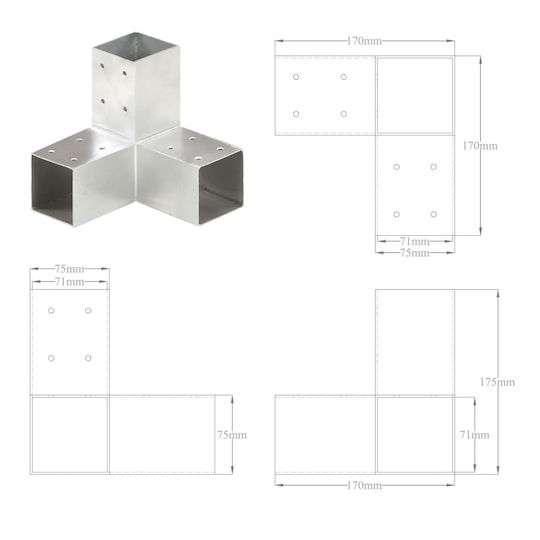 vidaXL Σύνδεσμος για Πέργκολα από Μέταλλο 71x71cm 4τμχ