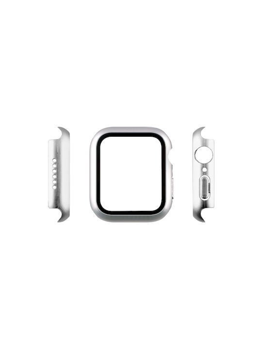 Volte-Tel Edge Cover with Key Plastic Case with Glass in Silver color for Apple Watch 44mm