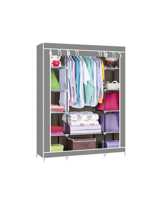 Herzberg Fabric Wardrobe with Zipper and Shelves in Gray Color 133x44x175cm