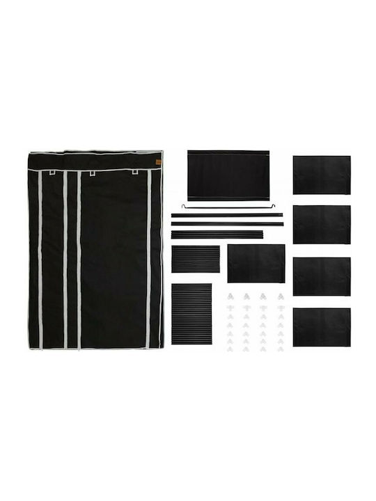 Herzberg Fabric Wardrobe with Zipper and Shelves in Black Color 110x45x175cm