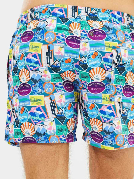 Nikben City Sticker Herren Badebekleidung Shorts Blau mit Mustern