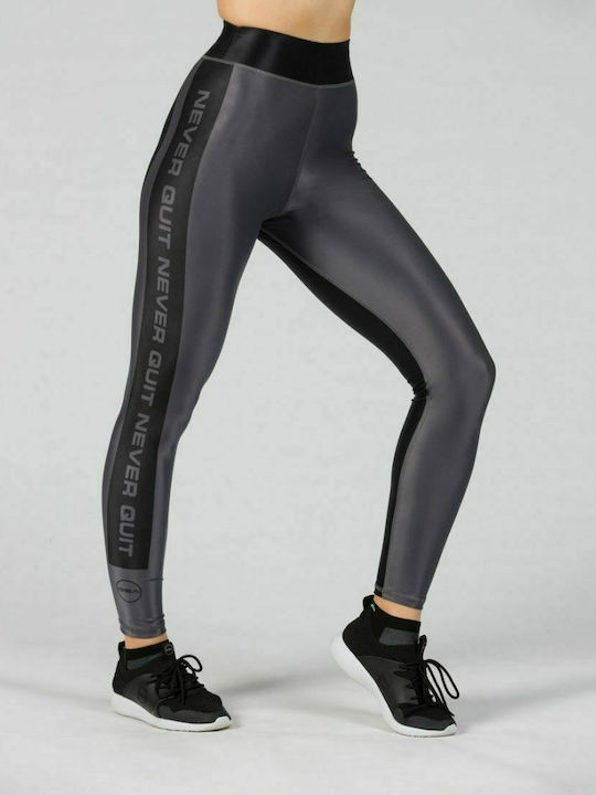 Glow Active 17-21107 Women's Long Running Legging Shiny & High Waisted Gray