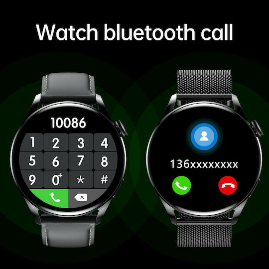Microwear Wear 3 Pro 46mm Smartwatch με Παλμογράφο (Μαύρο)