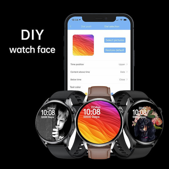 Microwear Wear 3 Pro 46mm Smartwatch με Παλμογράφο (Μαύρο)