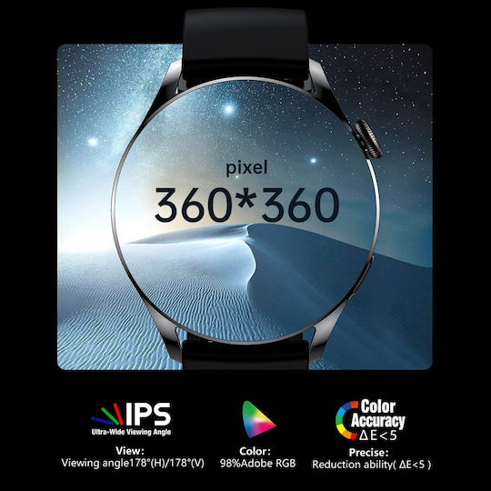 Microwear Wear 3 Pro 46mm Smartwatch με Παλμογράφο (Μαύρο)