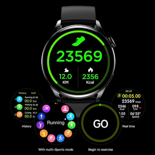 Microwear Wear 3 Pro 46mm Smartwatch με Παλμογράφο (Μαύρο)