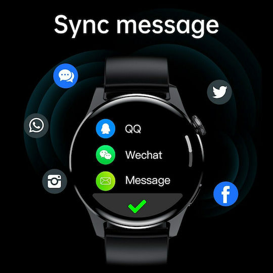 Microwear Wear 3 Pro 46mm Smartwatch με Παλμογράφο (Μαύρο)