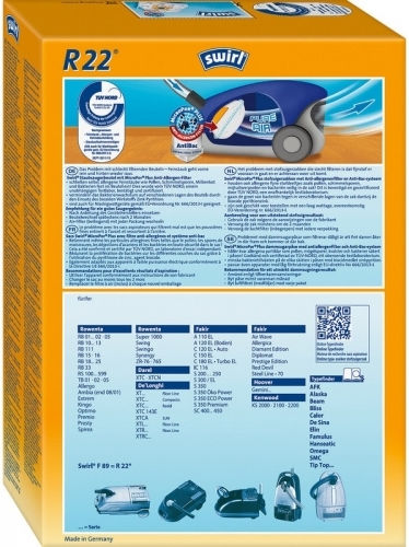 Swirl R22 Σακούλες Σκούπας 4τμχ Συμβατή με Σκούπα Rowenta