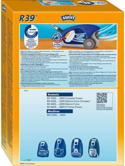 Swirl R39 Σακούλες Σκούπας 4τμχ Συμβατή με Σκούπα Rowenta