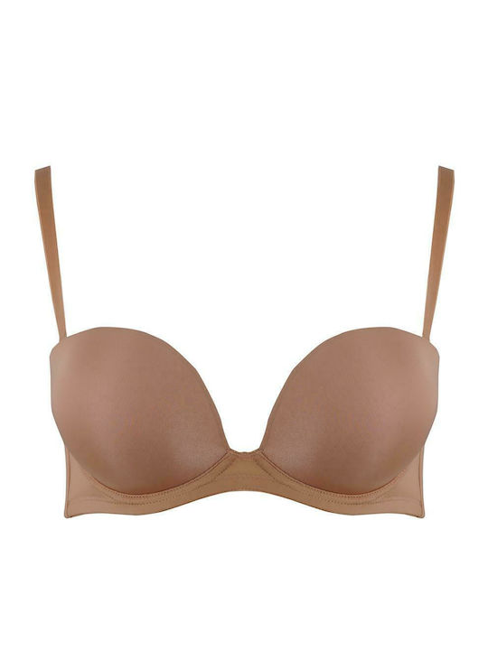 Basic Secret Μπεζ Σουτιέν Push Up με Μπανέλες