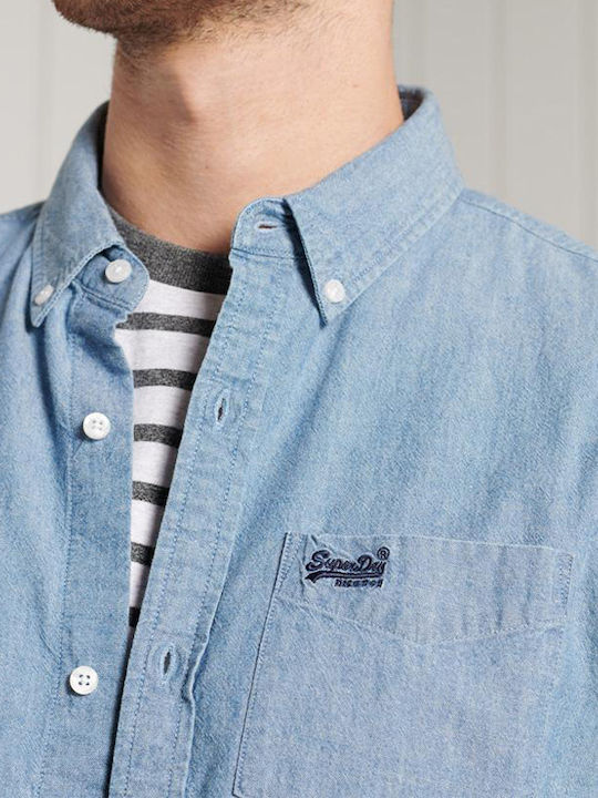 Basic Classic University Oxford Short-sleeved Cotton Shirt Blue
