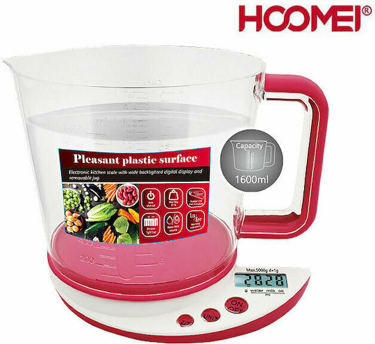 Hoomei Digitale Küchenwaage mit Krug bis 5kg Rosa