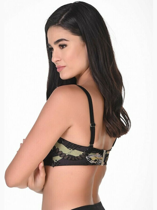 Top Bikini Sutien Cupe D Floral Negru