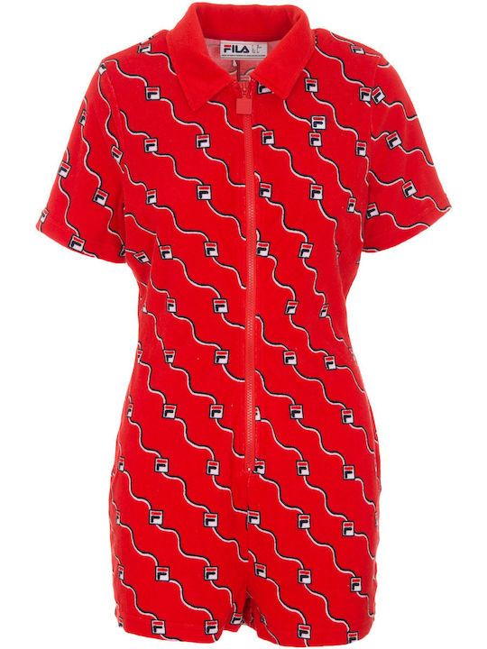 Bina Zip Frnt Playsuit Γυναικείο Κοντομάνικο Ολόσωμο Σορτς Κόκκινο
