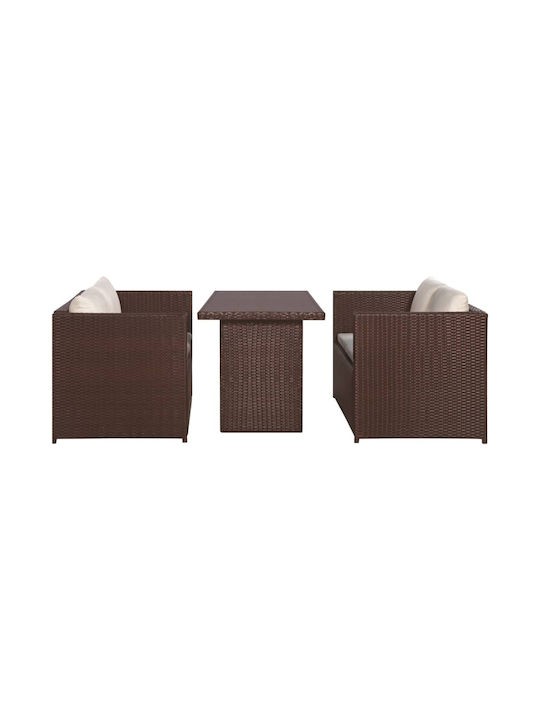 Garden & Outdoor Furniture Sets Living Room Set 3 Pieces Brown with Pillows