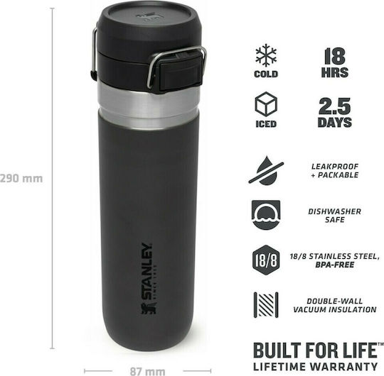 Stanley Go Quick Flip Bottle Thermos Stainless Steel BPA Free 1.06lt Charcoal with Mouthpiece