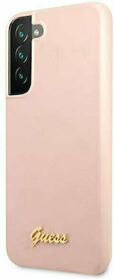 Guess Metal Logo Script Umschlag Rückseite Silikon Rosa (Galaxy S22 5G) GUHCS22SLSLMGPP