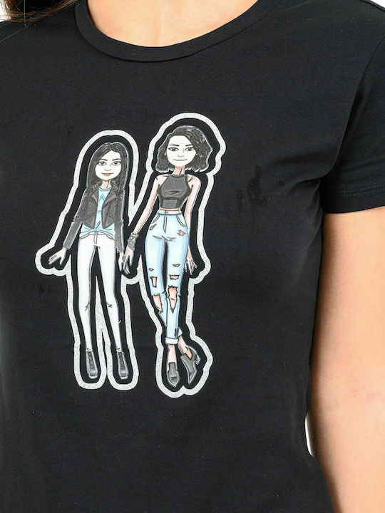 Γυναικείο T-shirt Μαύρο με Στάμπα