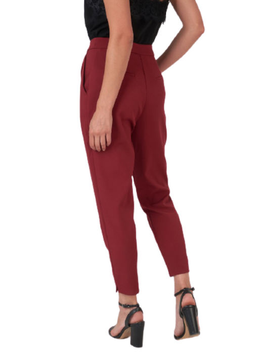 Funky Buddha Women's High-waisted Fabric Trousers in Straight Line Red