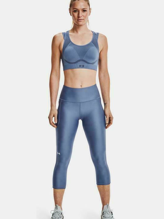 HeatGear® Women's Capri Running Legging Shiny & High Waisted Blue