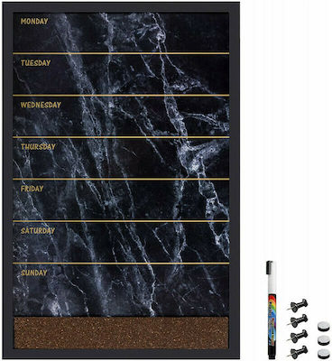 Navaris Magnet Notice Board Black Marble Weekly Schedule 60x40cm