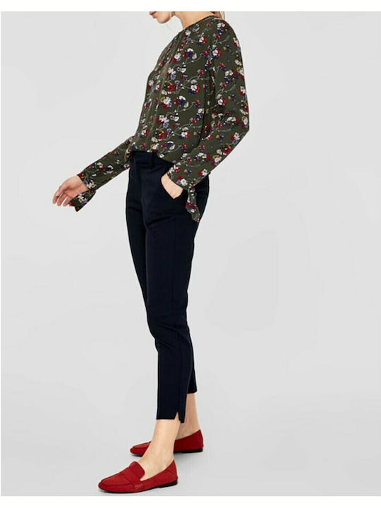 Women's Fabric Capri Trousers Straight Line Navy Blue
