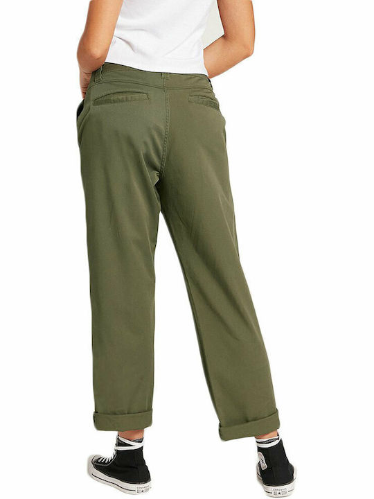 Frochickie Women's Fabric Trousers Boyfriend Fit Khaki
