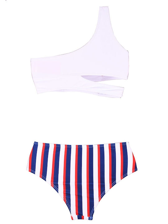 Children's Swimsuit Bikini Set with One Shoulder White White