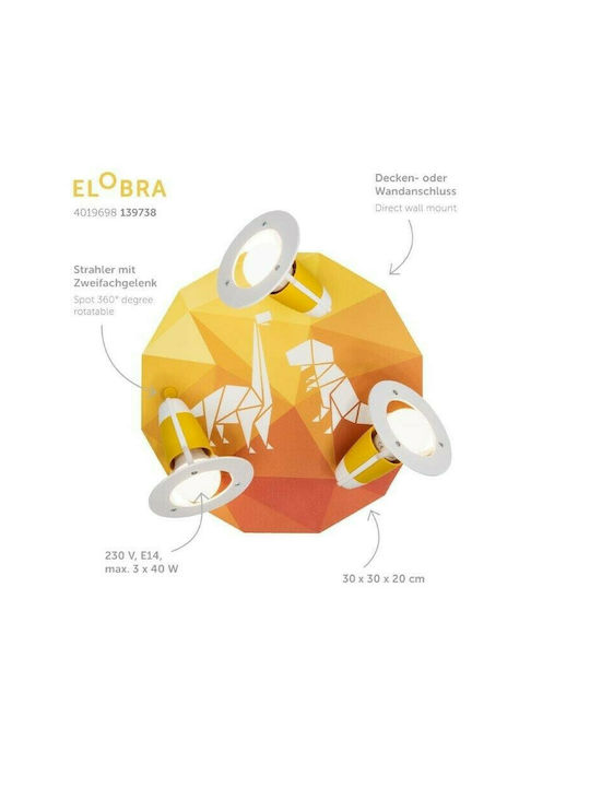 Elobra Dinos Πολύφωτο Παιδικό Φωτιστικό Πλαφονιέρα από Ξύλο 40W με Υποδοχή E14 Πορτοκαλί
