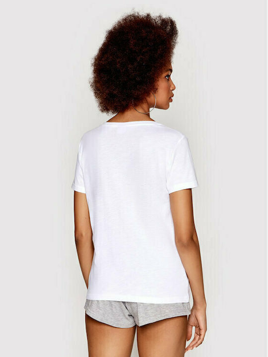 4F Damen Sportlich T-shirt mit V-Ausschnitt Weiß