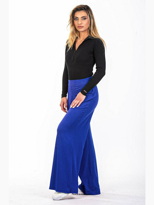 Hohe Taille Jogginghose Breit Blau