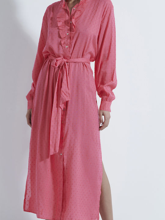 SugarFree Summer All Day Long Sleeve Maxi Shirt Dress Mao Pink