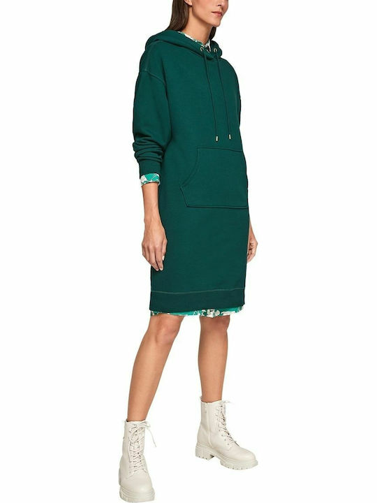 Mini Athletic Dress Long Sleeve with Hood Green