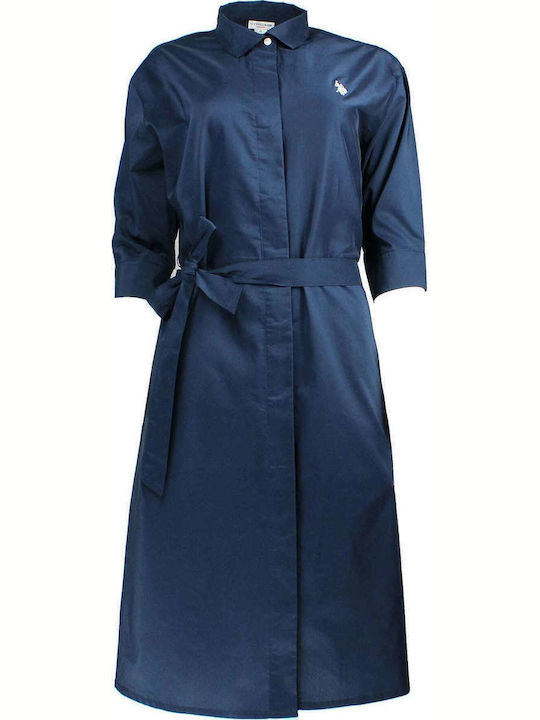 Eloise Summer Midi Shirt Dress with Lace Blue