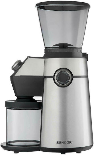 Sencor Elektrischer Kaffeemühle 150W mit einer Kapazität von 350gr und 10 Mahlstufen Silber