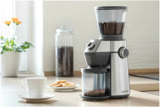 Sencor Elektrischer Kaffeemühle 150W mit einer Kapazität von 350gr und 10 Mahlstufen Silber