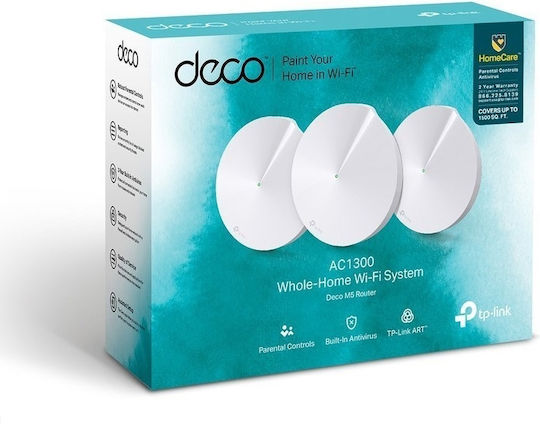 TP-LINK Deco M5 v1 WiFi Mesh Network Access Point Wi‑Fi 5 Dual Band (2.4 & 5GHz) σε Τριπλό Kit