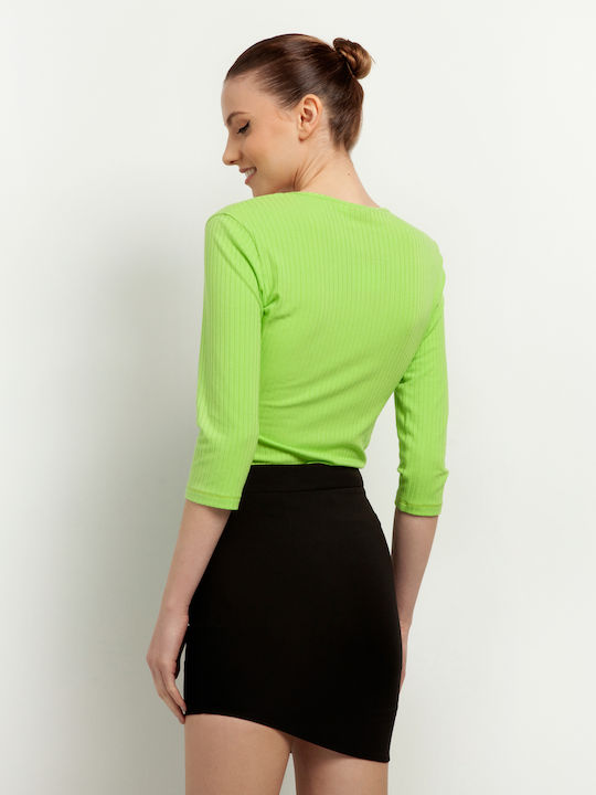 Toi&Moi Women's Blouse with 3/4 Sleeve & V Neckline Green