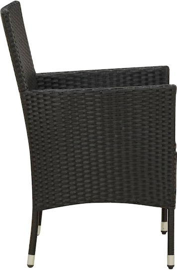Outdoor Chair Rattan Black Velvet-Black Metal with Cushion 4pcs 61x60x88cm