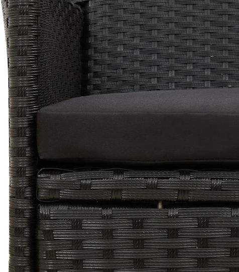 Outdoor Chair Rattan Black Velvet-Black Metal with Cushion 4pcs 61x60x88cm