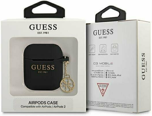 Guess Charm Θήκη Σιλικόνης σε Μαύρο χρώμα για Apple AirPods 1 / AirPods 2