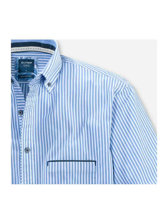 Olymp Casual Men's Shirt Long Sleeve Cotton Striped Light Blue