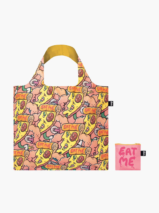 Loqi Recycled Brosmind - Slasher the Slice Fabric Shopping Bag in Pink color